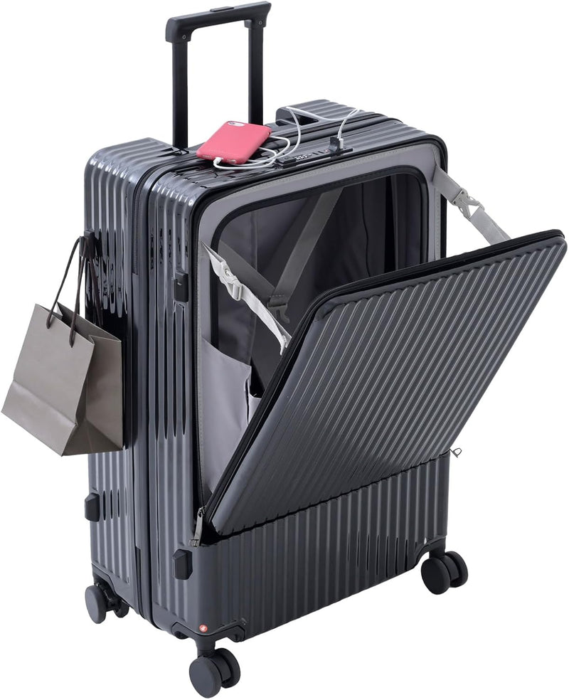 Front-Opening Carry-On Koffer met USB-poort en Drinkhouder