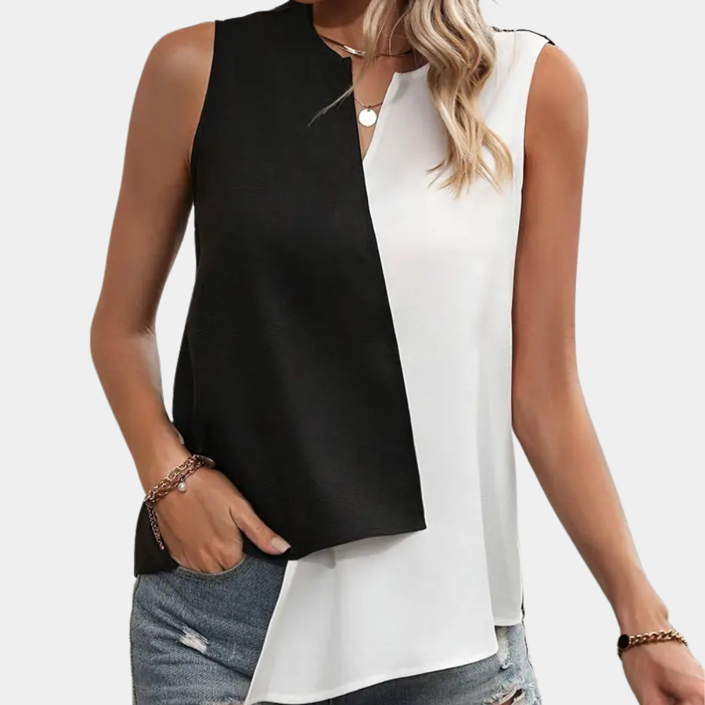Trendy Zwart-Witte Asymmetrische Blouse voor Dames - Elise