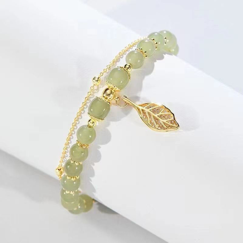 Jade Blad Armband | Met unieke bladbedel