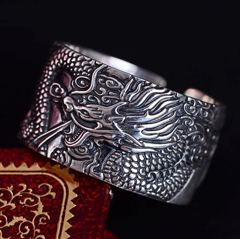 Zilveren Draak Sutra Ring | Stijlvolle & Unieke ring