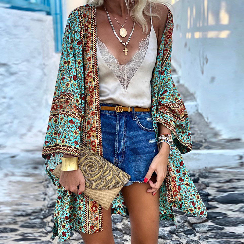 Boho Cardigan Stijlvol Luchtig Lange Flared Strand Zomer Kimono Dames