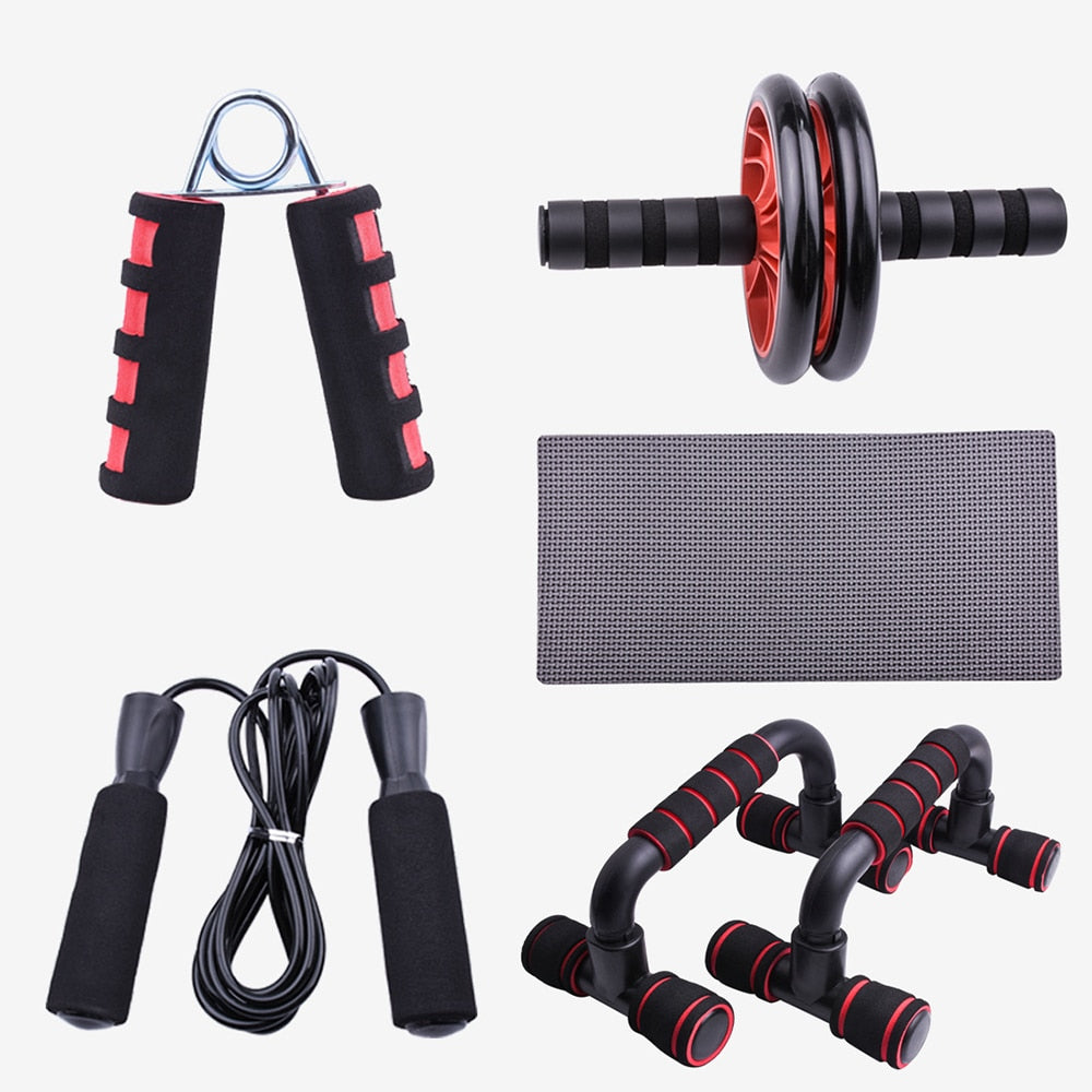 4-delige Home Work-out Set | Springtouw, Ab-Wheel, Push up Bars & Handtrainer