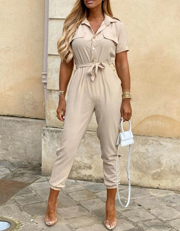 Jade Jumpsuit | Met ceintuur en korte mouw