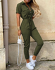 Jade Jumpsuit | Met ceintuur en korte mouw